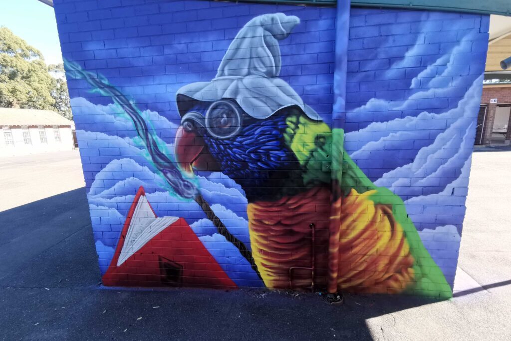 Bankstown-Public-Mural-1 Fantasy mural painted at Bankstown Public School