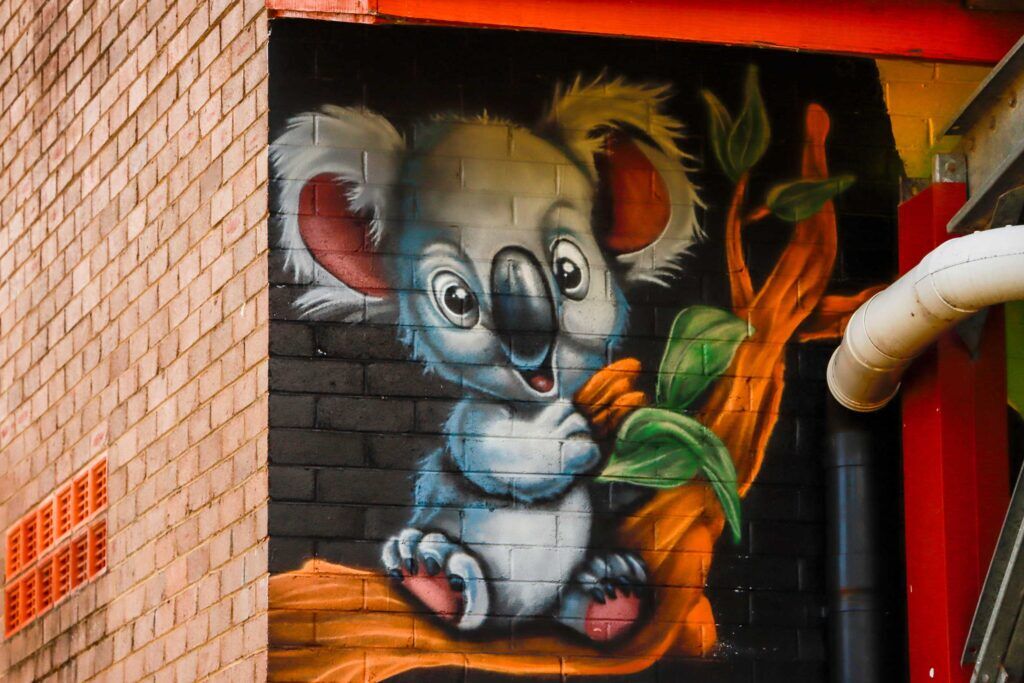 koala character painted for a School in Sydney as part of Multi Cultural mural