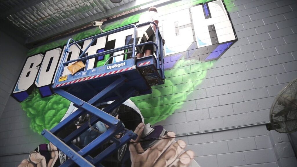Video Thumbnail: Bodytech Castle Hill - Graffiti Art Murals graffiti artists Sydney painting block letters