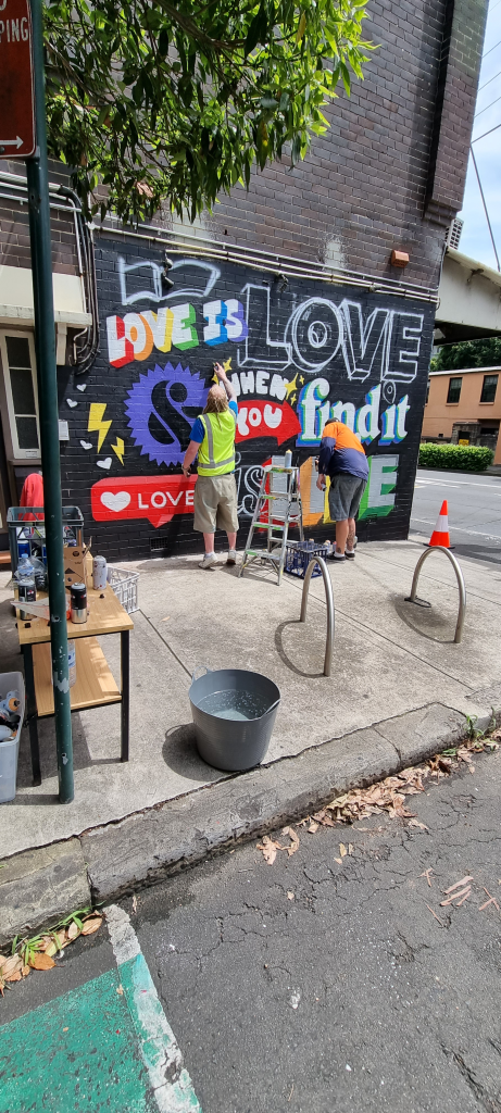 Street artists painting a Brand campaign for Mini Australia in Redfern