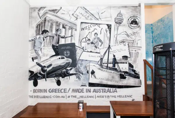 Muralists for businesses creating a custom commercial wall mural